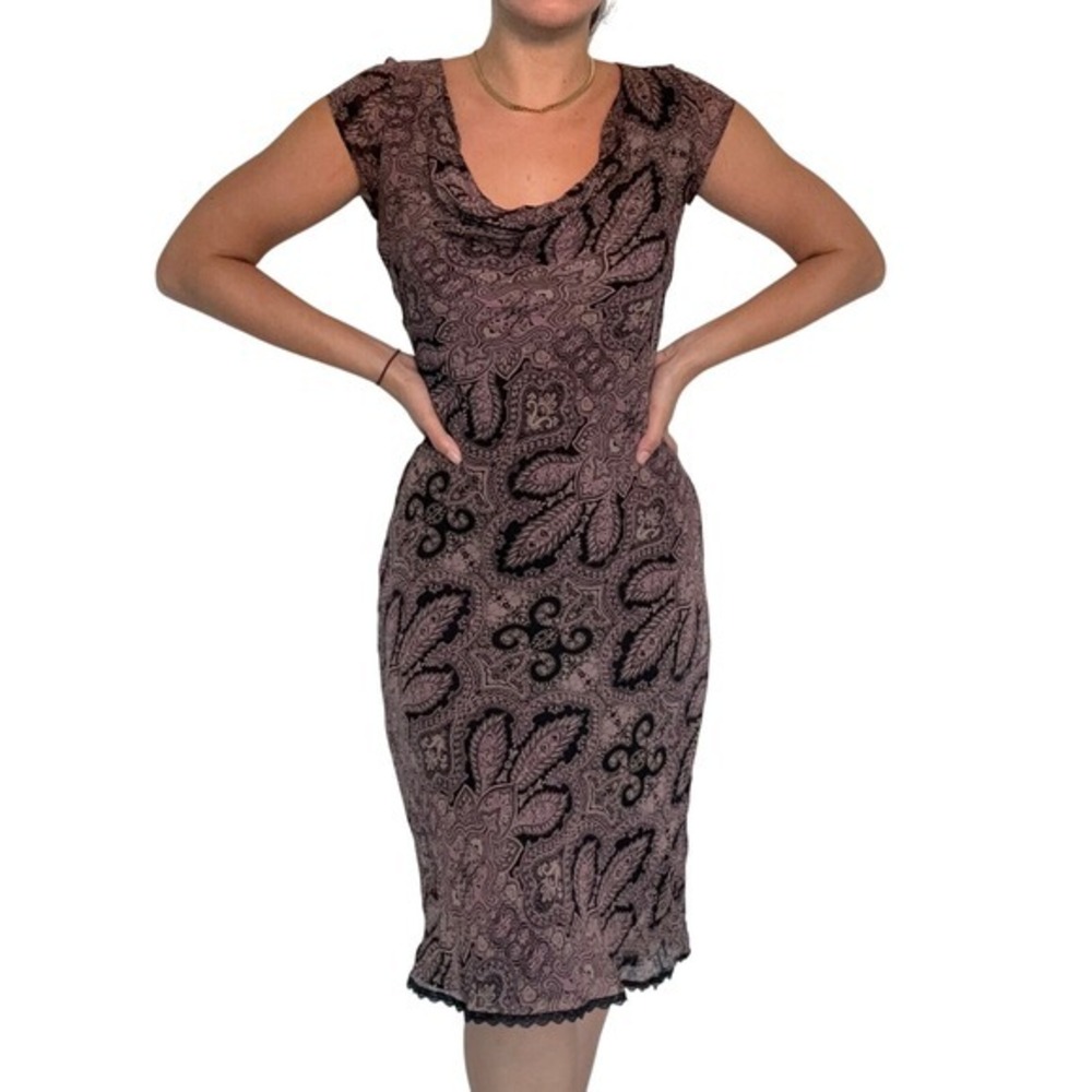 Vintage BCBG Paris Black Paisley Silk Cowl-Neck Midi Dress‎ 6P (Petite) – NWT